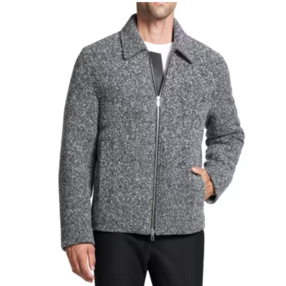 Theory Mens Bomber Jacket Gray Wool Blend Zip Collared Designer Size M